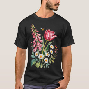 Botanische Blumen Gänseblümchen Tulpe Fingerhut Sc T-Shirt