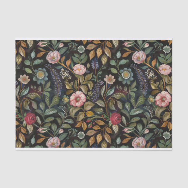 Botanische Blumenbilder im dunklen Hintergrund Seidenpapier (Vorderseite)