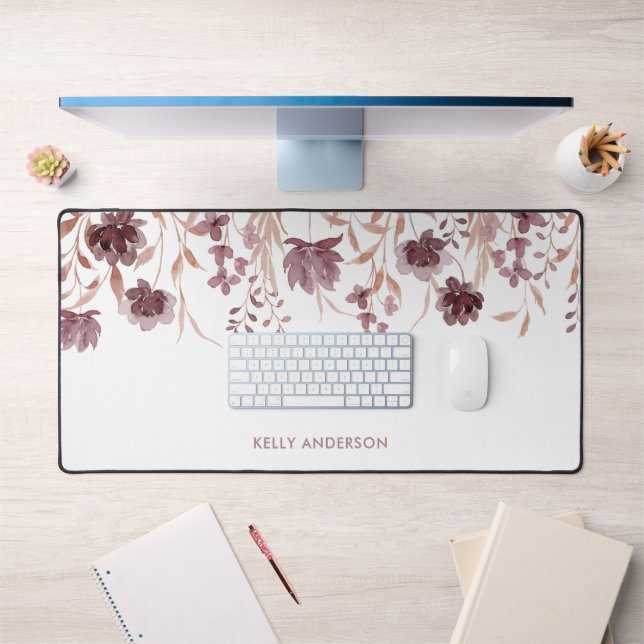 Botanische Blumenblätter Mit Monogramm Schreibtischunterlage (Büro 1)
