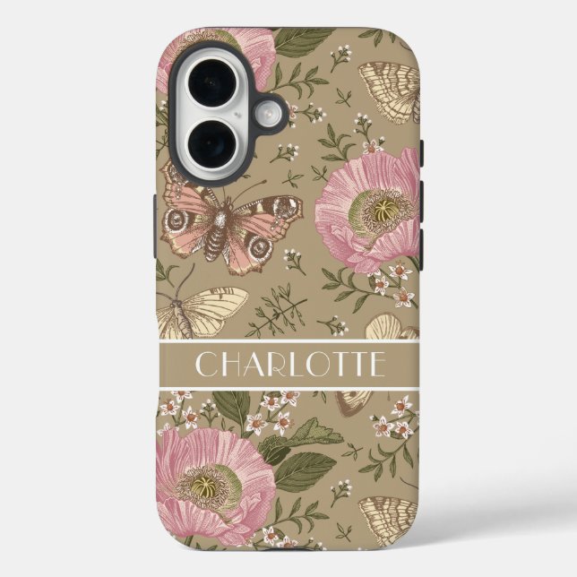 Botanische Blumenbraun-Monogramm der modernen Wild Case-Mate iPhone Hülle (Rückseite)
