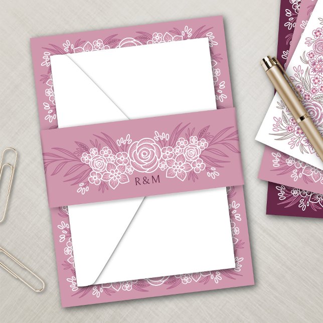 Botanische Blumendusty-Rose Blush Burgundy Wedding Einladungsbanderole (Von Creator hochgeladen)