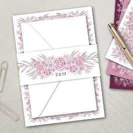 Botanische Blumendusty-Rose Blush Burgundy Wedding Einladungsbanderole