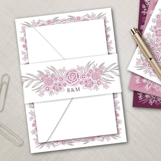 Botanische Blumendusty-Rose Blush Burgundy Wedding Einladungsbanderole (Von Creator hochgeladen)