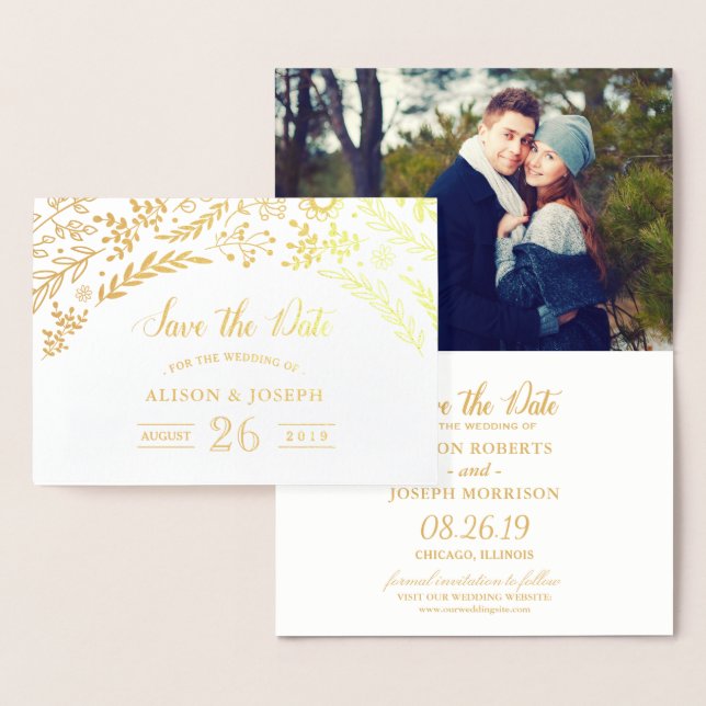 Botanische Blumenhochzeit mit Gold Foil speichern  Folienkarte (Anzeige)
