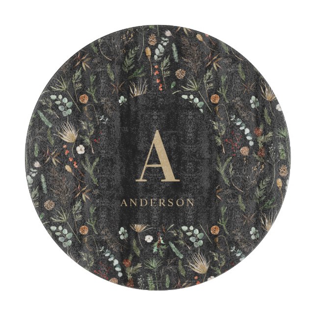 Botanische Blumenmoodie, schwarz, modern Schneidebrett (Vorderseite)