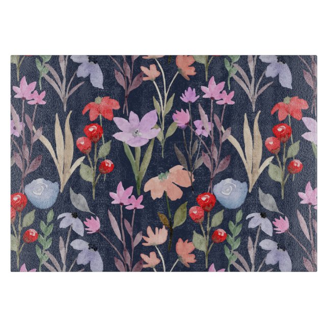 Botanische Blumenmuster-Mode Schneidebrett (Vorderseite)