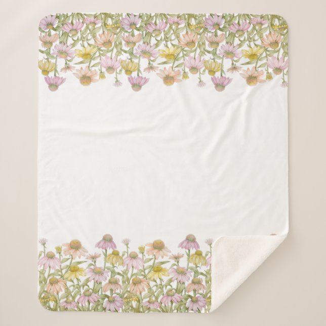 Botanische Blumenpracht Wasserfarben Medium Sherpadecke (Vorderseite)