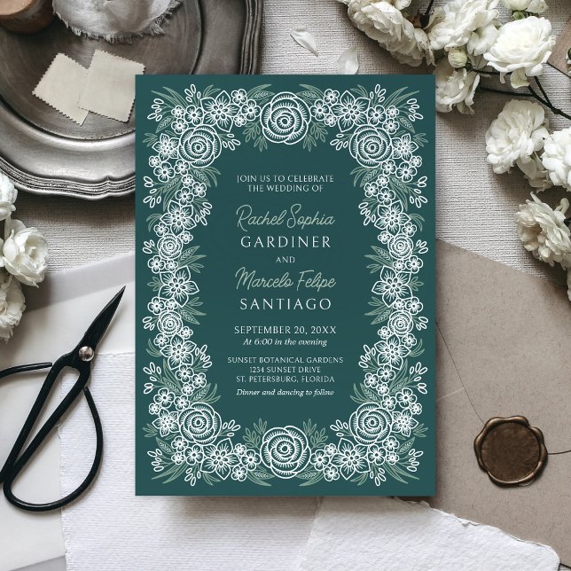 Botanische Blumenzange Mint Smaragdgrüne Hochzeit Einladung (Von Creator hochgeladen)