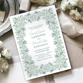 Botanische Blumenzange Mint Smaragdgrüne Hochzeit Einladung