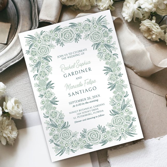 Botanische Blumenzange Mint Smaragdgrüne Hochzeit Einladung (Von Creator hochgeladen)