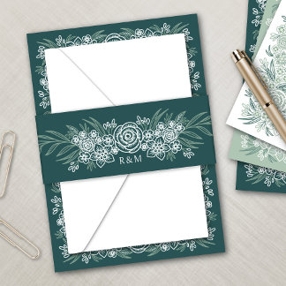 Botanische Blumenzange Mint Smaragdgrüne Hochzeit Einladungsbanderole