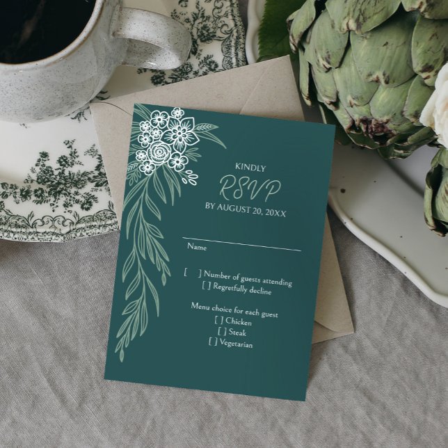 Botanische Blumenzange Mint Smaragdgrüne Hochzeit RSVP Karte (Von Creator hochgeladen)