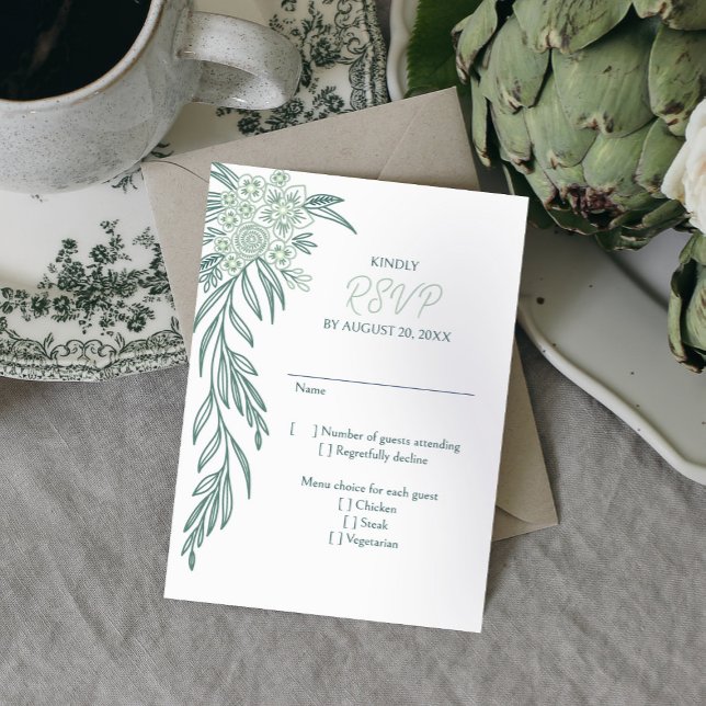 Botanische Blumenzange Mint Smaragdgrüne Hochzeit RSVP Karte (Von Creator hochgeladen)