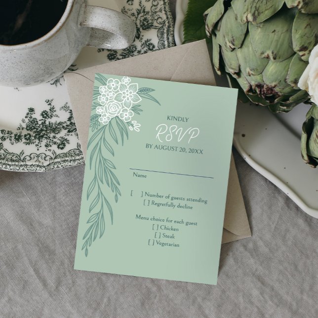 Botanische Blumenzange Mint Smaragdgrüne Hochzeit RSVP Karte (Von Creator hochgeladen)