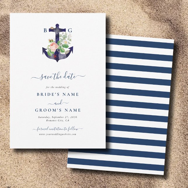Botanische Blumenzwiebelhochzeit Save The Date (Anchor Botanical Floral Nautical Summer Wedding Save The Date)