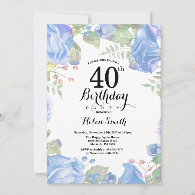 Botanische Blüte 40. Geburtstag Einladung (Vorderseite)