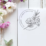 Botanische Blüte aus der Bibliothek der Ex Libris Gummistempel<br><div class="desc">Botanische Flora aus der Bibliothek von Ex Libris Holz Briefmarke mit handgezeichnet Blume mit botanischen Elementen,  Ihr Name in einer runden Typografie zu den links mit einem dünnen kreisförmigen Rand.</div>