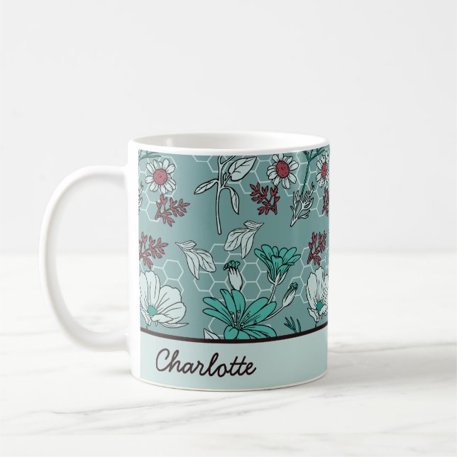 Botanische Blüte Blumenmuster personalisierter Nam Kaffeetasse (Links)