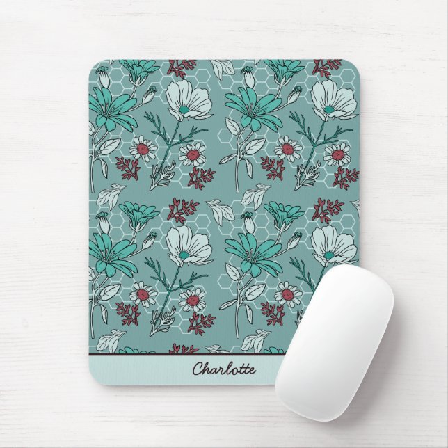Botanische Blüte Blumenmuster personalisierter Nam Mousepad (Mit Mouse)