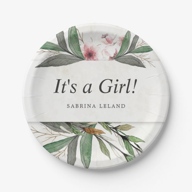 Botanische Blüten der klassischen Wasserfarbe Pappteller (Vorderseite)