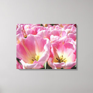 Botanische Blütenblätter drucken rosa Tulips Retro Leinwanddruck