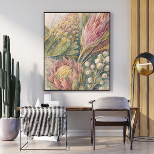 botanische Blütengemälde   Protea-Blumenillustrati Poster
