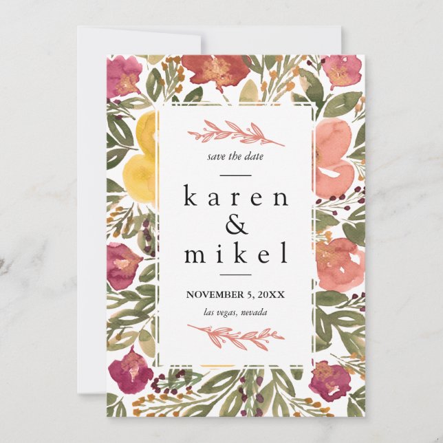 Botanische Blütenmalerei Save the Date Einladung (Vorderseite)