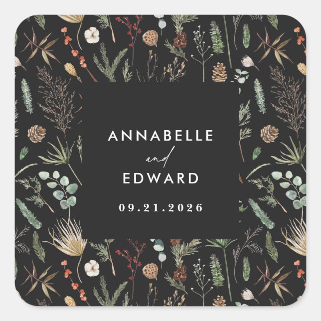 Botanische Blütenpflanze Nr. 1 des Hochzeitstichs  Quadratischer Aufkleber (Vorderseite)