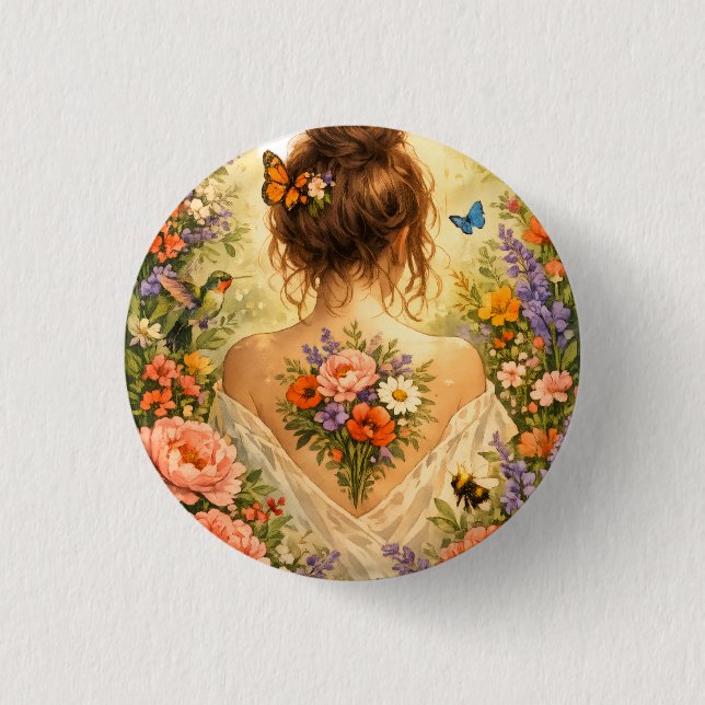 Botanische Blütenpracht – Florale Gartenkunst Button (Vorderseite)