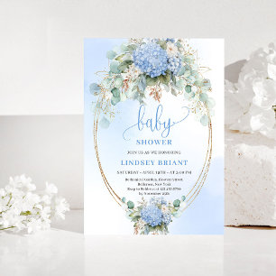 Botanische Boho Blaue Hortensien-Baby-Shower-Einla Einladung