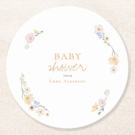 Botanische Boho-Blume Skriptbabydusche Runder Pappuntersetzer
