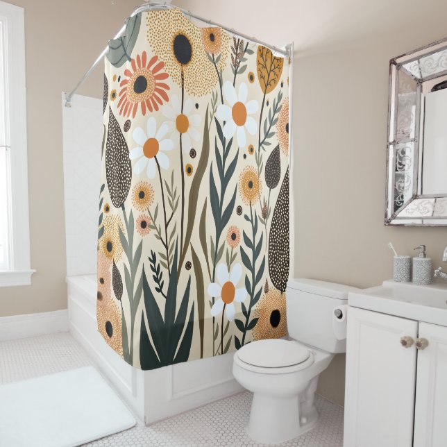 Botanische Boho Blumen Pflanzen Design 389 Duschvorhang (Beispiel)