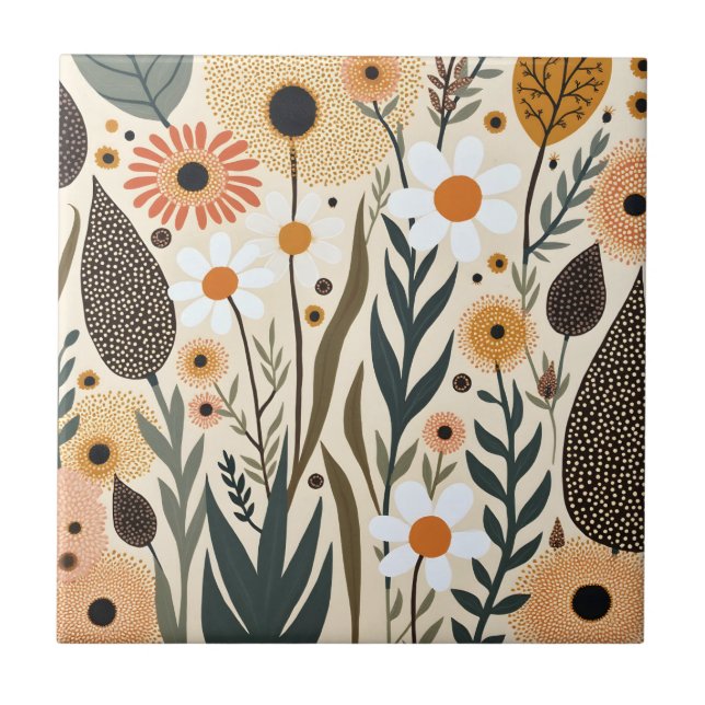 Botanische Boho Blumen Pflanzen Design 389 Fliese (Vorderseite)