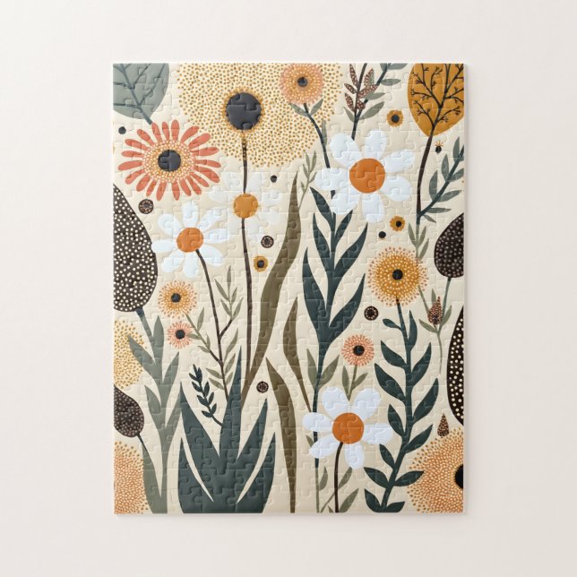 Botanische Boho Blumen Pflanzen Design 389 Puzzle (Vertikal)