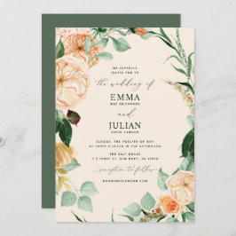 Botanische Boho Greenery Elegante Peach Wedding Einladung