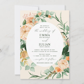 Botanische Boho Greenery Peach Bloom Blumenhochzei Einladung