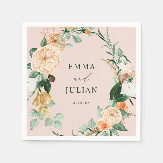 Botanische Boho Greenery Pink Personalisierte Hoch Serviette (Vorderseite)
