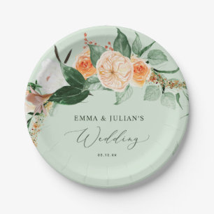 Botanische Boho Greenery Sage Personalisiert Hochz Pappteller