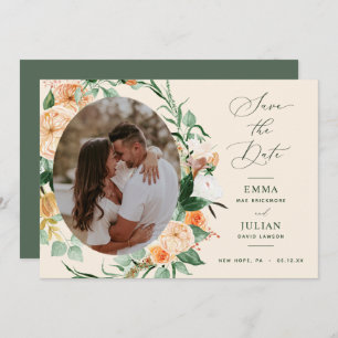 Botanische Boho Grüne Peach Neutral Floral Save The Date