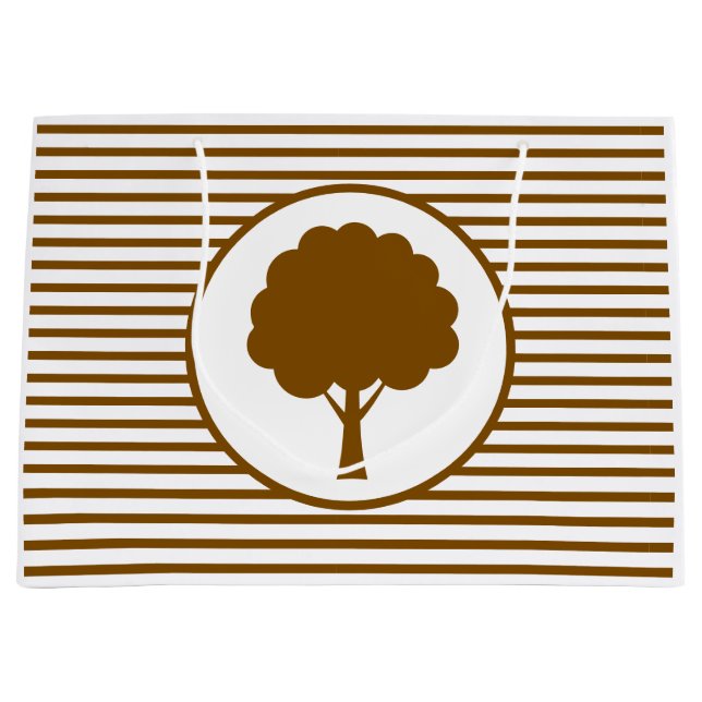 Botanische braune Baum-Streifen-Geschenktasche Große Geschenktüte (Vorderseite)