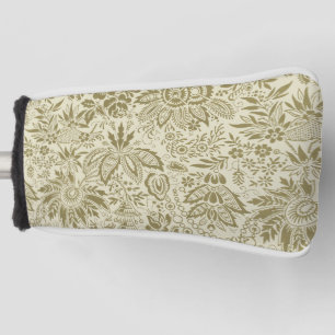 Botanische Brokat-Toile-Blumenmuster in Grün und S Golf Headcover