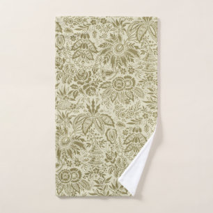 Botanische Brokat-Toile-Floral Grün-Sage-Muster Handtuch