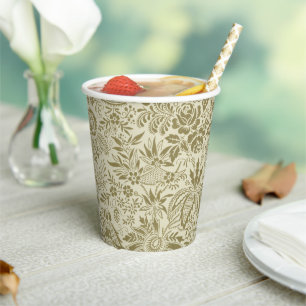 Botanische Brokat-Toile-Floral Grün-Sage-Muster Pappbecher