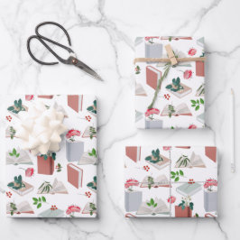 Botanische Bücher und Bibliothekslesemuster Geschenkpapier Set