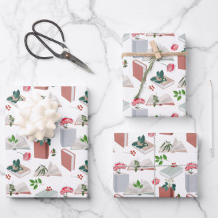 Botanische Bücher und Bibliothekslesemuster Geschenkpapier Set