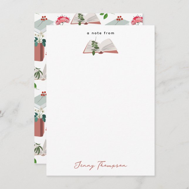 Botanische Bücher und Bibliothekslesemuster Mitteilungskarte (Vorne/Hinten)