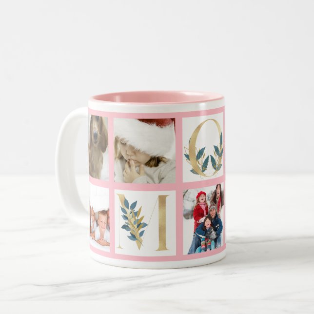 Botanische Buchstaben der Gold-MAMA Multi-Foto Zweifarbige Tasse (Vorderseite Links)
