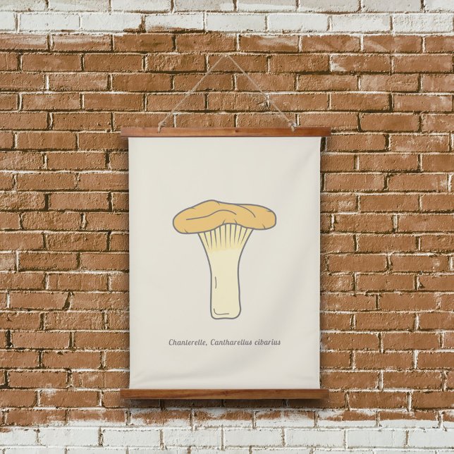 Botanische Chanterelle Mushroom Hängeband Wandteppich Mit Holzrahmen (Botanical Chanterelle Mushroom Hanging Tapestry)