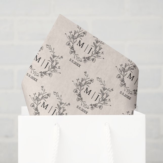 botanische chic typografie monogramm hochzeit  seidenpapier (Geschenktüte)
