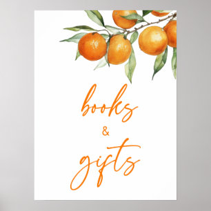 Botanische Citrus Orange Babydusche Bücher und Ges Poster